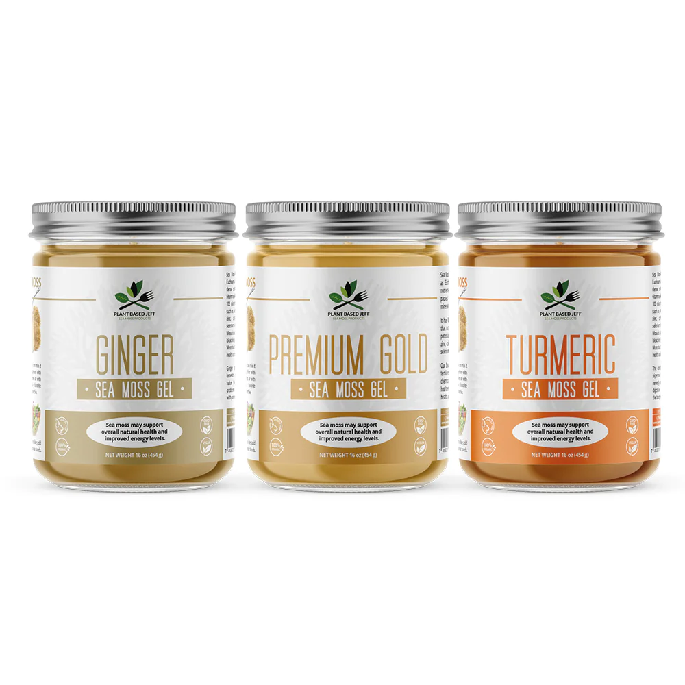 buy the premium gold, ginger and turmeric sea moss gel bundle